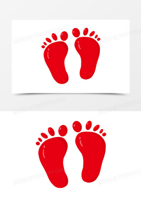 红色手绘脚印免抠元素