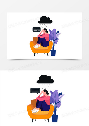 卡通手绘女生心里抑郁无人倾诉免抠元素