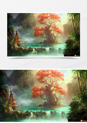 游戏场景立绘樱花树