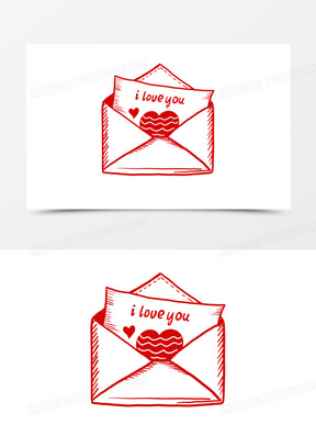 手绘线描情书简笔画装饰素材