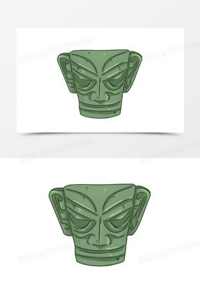 手绘卡通三星堆铜人面具免抠素材