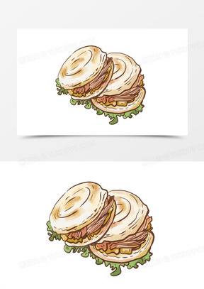 国潮手绘肉夹馍元素