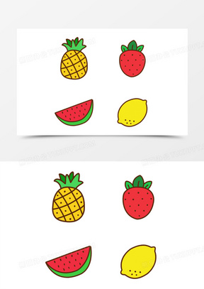 一组手绘彩色水果简笔画素材