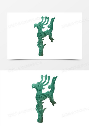 手绘三星堆铜花果与立鸟免抠元素