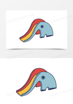 卡通手绘彩色大象儿童滑滑梯素材