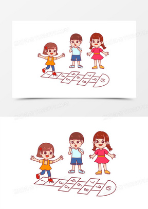 手绘卡通儿童节跳房子素材