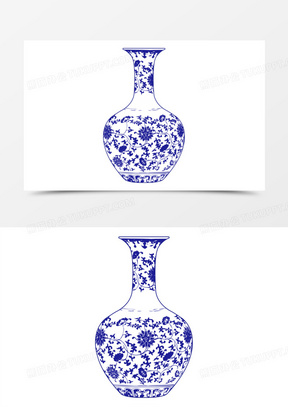 手绘青花瓷瓶素材