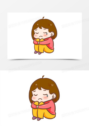 卡通手绘女孩失落哭泣元素