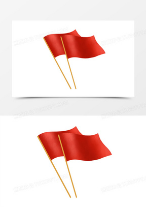 手绘在风中飘扬着的红旗素材