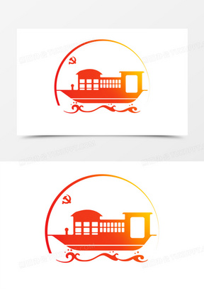 手绘剪纸风南湖红船装饰素材