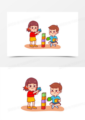 手绘卡通儿童节搭积木素材
