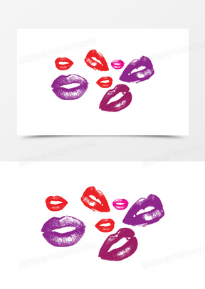 矢量卡通红色口红唇印