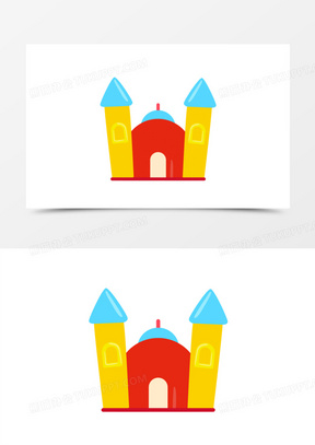 卡通手绘儿童充气城堡素材