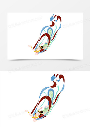 素材551手绘卡通敦煌莫高窟壁画飞天免抠元素170手绘白描莫高窟壁画