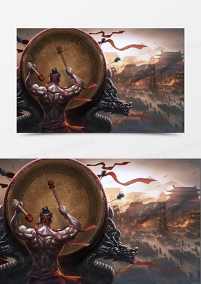 古代战场敲鼓的人海报背景