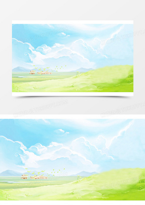 手绘蓝天白云草地背景3025金秋的草地蓝天白云海报背景70蓝天白云栅栏