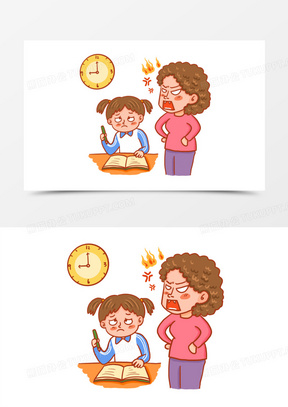 作业思考210卡通手绘学生做考卷免抠元素570卡通手绘家长辅导孩子做