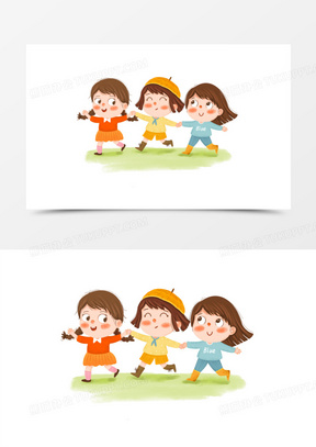 卡通手绘手拉手玩耍的小朋友免抠素材