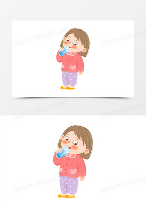 卡通手绘喝水的女孩免抠素材