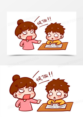 卡通手绘妈妈喊孩子赶紧做作业表情包