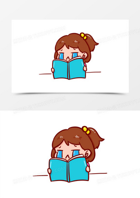 卡通手绘女孩痛哭看书表情包素材