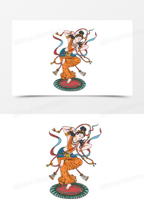 691卡通手绘敦煌莫高窟飞天壁画免抠素材810敦煌莫高窟840著名景区