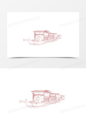 手绘线稿红船免抠装饰元素