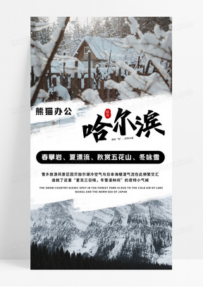 简约大气东北哈尔滨之旅旅游海报设计冬天旅游旅游长图