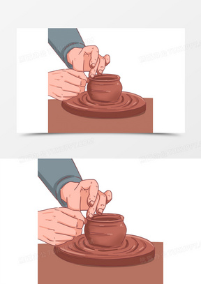 手绘卡通工匠制作陶艺素材