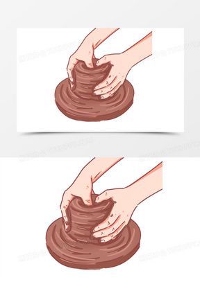 手绘卡通手艺人捏陶艺素材