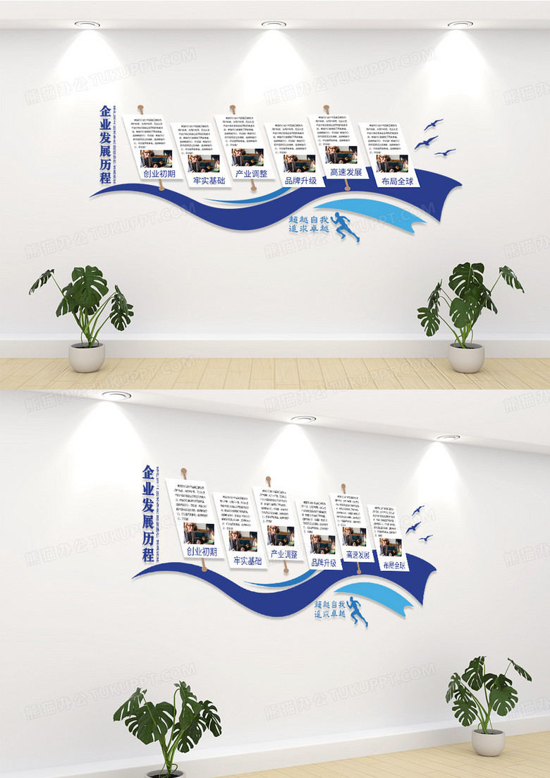 蓝色简约企业发展历程文化墙