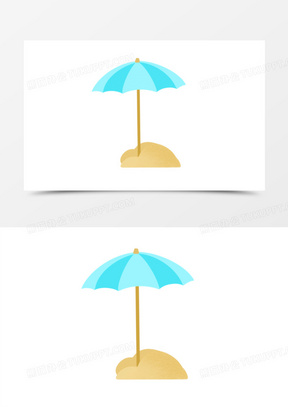 手绘沙滩上的遮阳伞免抠素材