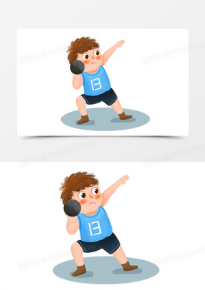 手绘卡通运动员扔铅球插画免抠元素