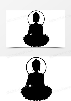 黑色佛坐莲花剪影装饰元素