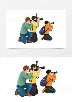 卡通手绘新闻摄影拍摄记者形象
