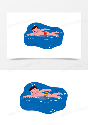 卡通手绘小胖子游泳免抠元素