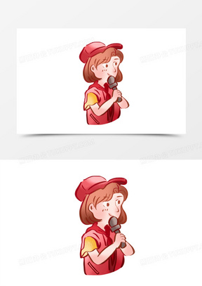 手绘卡通小记者元素