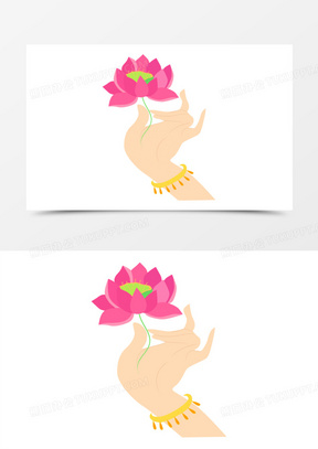 手绘佛教佛手莲花矢量素材