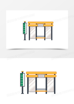 手绘公交站牌候车区免抠素材