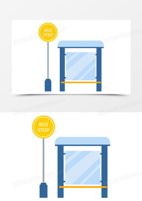 手绘矢量公交站牌候车区免抠素材