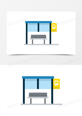 手绘扁平公交站牌元素