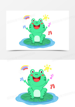 手绘卡通开心唱歌小青蛙免抠素材