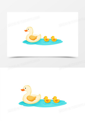 手绘卡通鸭妈妈带小鸭子免抠素材