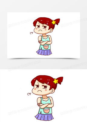 手绘卡通傲慢女孩表情包素材