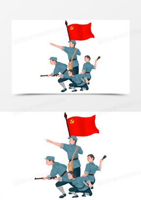 812卡通手绘插画风新四军军人元素300手绘新四军军人人物素材712卡通