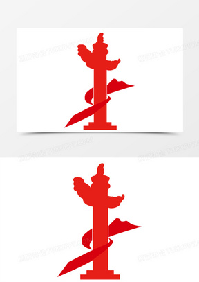 手绘红色华表剪影素材