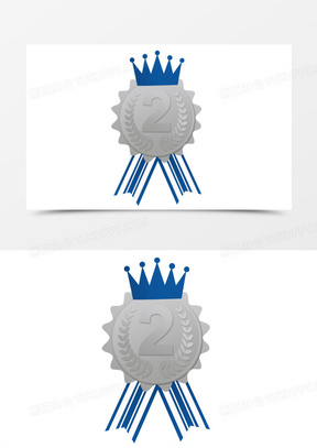 灰色渐变银牌第二名图标元素