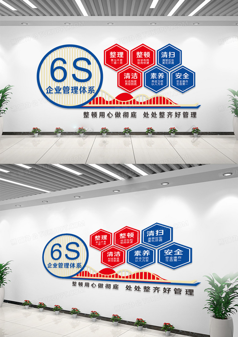 企业蓝色简约大气6s企业管理体系宣传文化墙6s管理文化墙