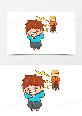 卡通手绘男孩被工地噪音吵到元素