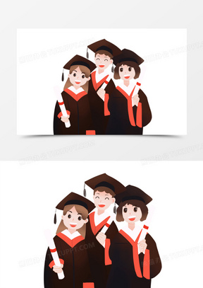 400手绘卡通女生四人毕业合影免抠素材161手绘卡通男生和女生合影留念